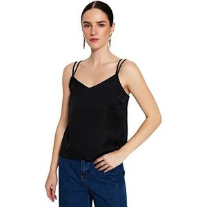 Trendyol Vrouwen Vrouw Regular Fit Basic V-hals Geweven Blouse Shirt, Zwart, 34