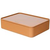 HAN Ladebox Allison SMART-ORGANIZER gebruiksvoorwerpenbox met binnenschaal en deksel/dienblad, stapelbaar, kantoor, bureau, badkamer, keuken, meubelvriendelijke rubberen voetjes, 1110-83, caramel