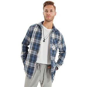Trendyol Man Plus Size Slim Basic Shirt Kraag Geweven Shirt, Blauw, S