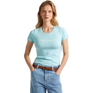 Pepe Jeans Dames New Virginia Ss N T-shirt, blauw (aquablauf), XXS, Blauw (Aqua Blue), XXS
