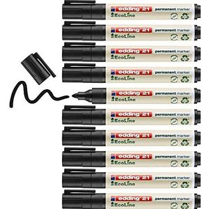 edding 21 Ecoline permanent marker - zwart - 10 stiften - ronde punt 1,5-3 mm - sneldrogende permanent marker - watervast en wrijfvast - voor karton, kunststof, hout, metaal - universele marker