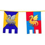 Boland 44000 - Vlaggenlijn ridder en draak, lengte 6 m, hangende versiering met kasteel en wapenschild, slinger, versiering voor themafeest, verjaardag of carnaval