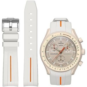 BONACE -Strap for Omega x Swatch MoonSwatch/Rolex Watch/SEIKO Watch, 20mm Soft Rubber Omega X Swatch Moonswatch Moonswatch Speedmaster Replacement Band Curved Moonswatch Swatch Strap Without Gaps for (Lichtgrijze oranje lijn)