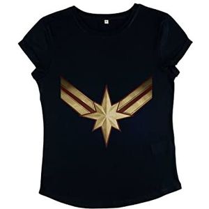 Marvel Dames Captain Marvel Marvel Kostuum Symbool Dames Rold Sleeve T-shirt, donkerblauw, XL