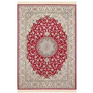 Nouristan Oosterse fluwelen tapijt met franjes antiek Nain Naveh (160 x 230 cm, 60% viscose, 40% katoen, geschikt voor vloerverwarming), rood groen