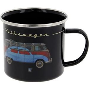 BRISA VW Collection Volkswagen T1 Bus Transporter & Kever Emaille Mok 500ml - Zwart