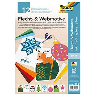 Folia 70253 Vlecht- & Webmotieven Set Xmas, DIN A4, 8 winterse motieven, inclusief 160 papierstroken in 8 kleuren, creatieve bezigheden voor kinderen, kleurrijk
