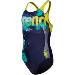 Arena Feel Light Tricks Swim Pro Back Badpak voor meisjes, Navy-soft Green-multi, 116 cm