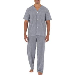 Fruit of the Loom Broadcloth Pyjamaset voor heren, met korte mouwen, top en lange broek, pyjamaset, marineblauw/wit geruit, M