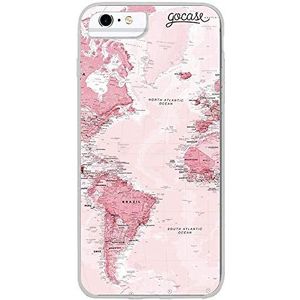 Gocase World Map Pink hoes | Compatibel met iPhone 6 Plus / 6S Plus | Transparant met print | Siliconen doorzichtige TPU beschermhoes krasbestendig Phone Case | Wereldkaart Roze