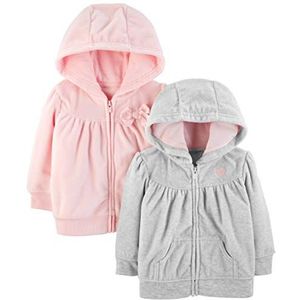 Simple Joys by Carter's Meisjes 2-Pack Fleece Full Zip Hoodies, Lichtgrijs/roze, 18 Months
