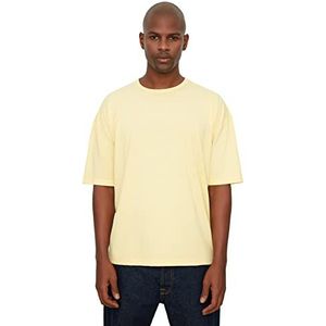 Trendyol Heren gele mannen basic bike-kraag oversized korte mouwen T-shirt T-shirt, geel, klein