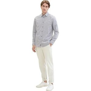 TOM TAILOR Heren Regular Fit Dobby Shirt met Strepen, 35382 - Navy White Dobby Stripe, XL