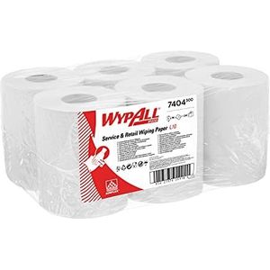 WypAll L10 papieren reinigingsdoekjes voor service en detailhandel 7404 – 1-laags rol met centrale verwijdering – 6 rollen met centrale verwijdering x 390 witte papieren doekjes (in totaal 2.340)
