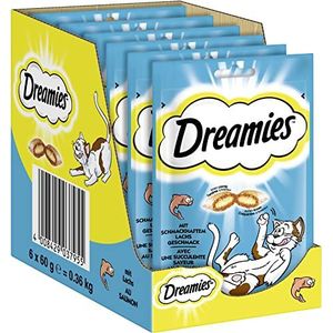 Dreamies klassieke kattensnacks met zalm – fantastisch knapperige zakken met zachte vulling – 6 x 60 g