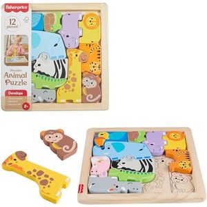 Fisher-Price Peuters, Houten Dierenpuzzel, Activiteit met Vormen Sorteren met 13 Houten Onderdelen voor Jonge Kinderen vanaf 2 jaar, JFG10