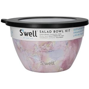 S'well Salade Bowl Kit, Geode Rose, 1.9L - Salade Lunch Box met Condiment Container en Verwijderbaar Dienblad - Lekvrij en Vaatwasmachinebestendig