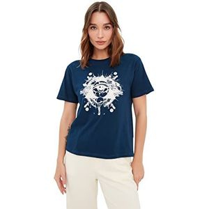 Trendyol Dames Dames Standaard Standaard Crew Neck Gebreid T-shirt, Indigo, L, Indigo, L