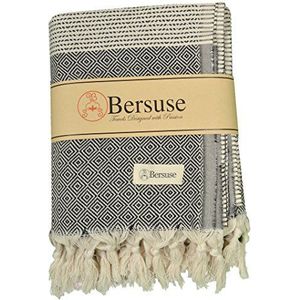 Bersuse 100% Katoen - Hierapolis XXLDeken Turkse Handdoek - Peshtemal Hoes voor Bed en Bank - Ruitpatroon - OEKO-TEX - 60 x 95 Inches, Black XL