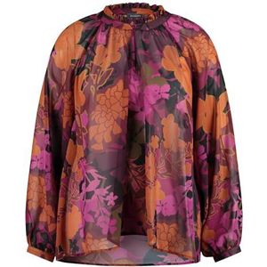 Samoon Damesblouse met ruches, lange mouwen, manchetten, raglanmouwen, bloemenpatroon, Amazing Pink patroon, 50 NL