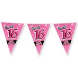 PD-Party 7031043 Decoratieve Feest Ballonnen - Sweet 16, Roze, Happy, Folie Bunting, 1000cm Lengte x 30cm Breedte x 0.1cm Hoogte