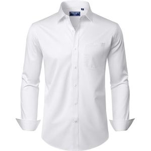 Alimens & Gentle Mens Dress Shirts Long Sleeve Wrinkle Free Stretch Business Casual Button Down Shirts White Small