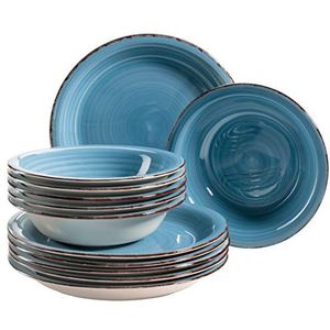 MÄSER 931602 Bel Tempo II bordenset voor 6 personen in moderne vintage look, 12-delig tafelservies, handbeschilderd, donkerblauw, aardewerk, blauw