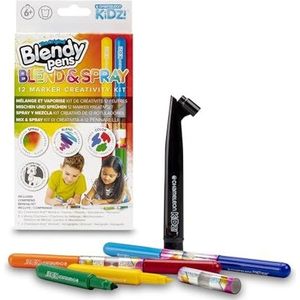 Famosa - Blendy Pens kleurverloopmarker, meng- en sproeiset, 12 kleuren met sjablonen en airbrush, voor jongens en meisjes vanaf 6 jaar