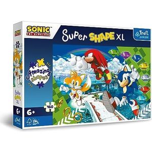 Trefl Junior - Sonic The Hedgehog, Vrolijke Sonic - Puzzel 160 XL Super Shape - Gekke Puzzelvorm,Kleurrijke Puzzel met de Personages uit het Sonic-spel, Plezier voor Kinderen vanaf 6 jaar