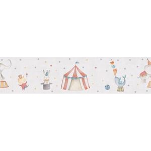 Kinderkamerbehang Lilly & Luis by A.S. Création: stevig vliesbehang met circusmotief, 5,00 m x 0,13 m, gekleurd, made in Germany, 771491.
