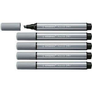 Premium Viltstift Met Dikke Beitelpunt - STABILO Pen 68 MAX - 5 Stuks - Middel Koudgrijs