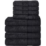 Komfortec Set van 8 handdoeken van 100% katoen, 4 badhanddoeken 70x140 en 4 handdoeken 50x100 cm, badstof, zacht, handdoek, groot, zwart
