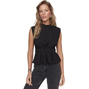 Trendyol Dames vrouw Basic Slim A-lijn ronde hals geweven blouse shirt, zwart, 38, Zwart, 64