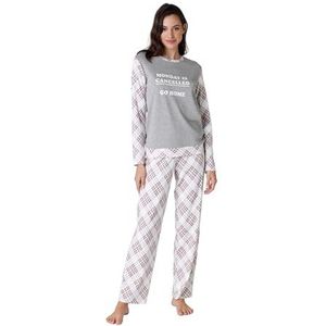 Lovable Lange interlock katoenen pyjamaset, grijs, L dames, Grijs, L