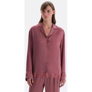 Dagi Damestop met lange mouwen en kant, gedetailleerd geweven shirt, roze (dusty rose), 36