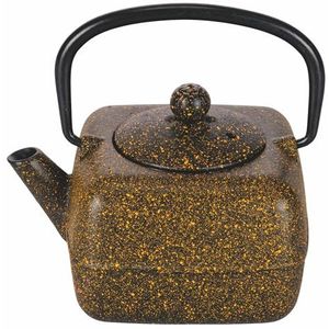 Theepot van gietijzer, 400 ml, met inklapbare handgreep, roestvrijstalen zeef, zwart en geel
