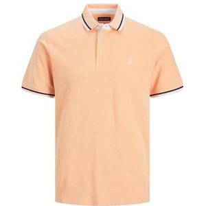 JACK & JONES Heren Slim Fit Polo Shirt JJEPAULOS Uni Zomer Hemd Korte Mouwen Basic Piqué Katoen., Colour:Neon Orange, Size:S