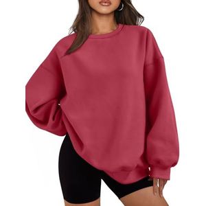 EFAN Oversized fleece hoodie met lange mouwen en ronde hals voor dames, Rood, S