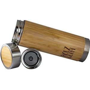 Holzwurm Bamboe thermobeker van roestvrij staal met theezeef, reisbeker, isolatiebeker, thee & koffie to-go beker (bamboe) (360 ml)