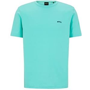 BOSS Heren Tee Curved Regular Fit T-shirt van biologisch katoen met logo, Open Green340, S