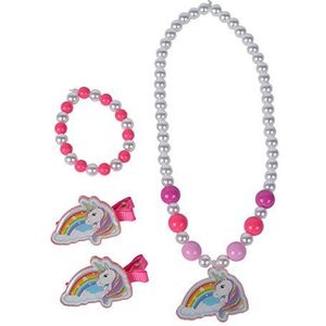 Simba 105562479 Steffi Love Girls Eenhoorn sieradenset, 1 ketting met hanger, 2 haarclips met logo, 1 armband, eenhoorn, pony, regenboog, vanaf 3 jaar, Parel, Parel