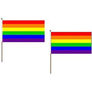 AZ FLAG Regenboogvlag 45 x 30 cm HAMPE van hout - Set van 10 Gay Vlaggen - Regenboogvlag 30 x 45 cm