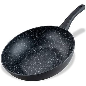 Fackelmann Marble Wokpan, 28 cm, anti-aanbak-wok van 90% gerecycled aluminium met ergonomische kunststof handgreep, grote wok met hoge rand om te koken, geschikt voor inductie