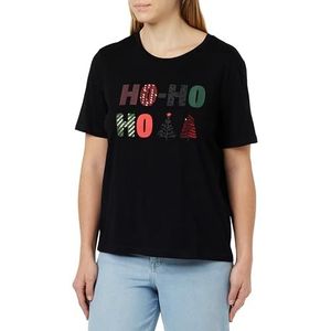 Visyball Christmas S/S T-shirt, Zwart/print: sequin Ho Ho Ho, XS