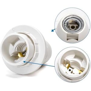 Plastic lamphouder E14, met veerklem, volledige schroefdraad, wit. Ideaal voor de verlichting van woon- en bedrijfsruimtes, combineert functionaliteit en esthetiek in elke ruimte.