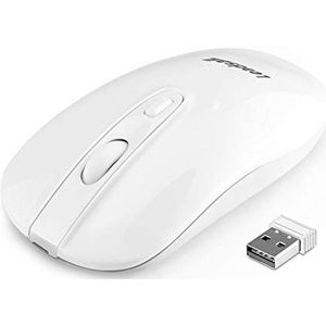 LeadsaiL Draadloze stille muis, draadloze oplaadbare USB-muis, geruisloze en stille klik, 2400 DPI met 5 instelbare niveaus voor Windows 7/8/10/XP/Vista/Mac/Linux (wit)