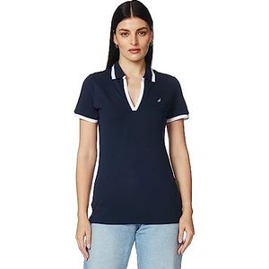 Nautica Dames Classic Fit Gestreepte kraag Stretch Cotton Polo Shirt Poloshirt, Marineblauw, XL