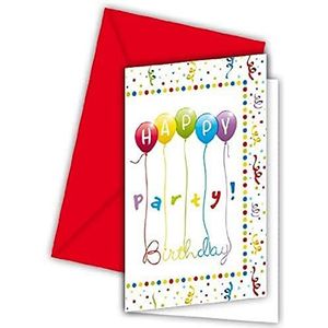 Procos PR81847 Happy Birthday uitnodigingskaarten met enveloppen, 6 stuks