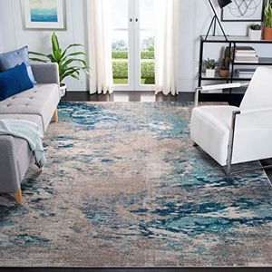 Safavieh Modern chic tapijt voor woonkamer, eetkamer, slaapkamer - Madison Collection, laagpolig, blauw en grijs, 122 x 183 cm