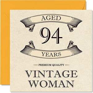Vintage 94e verjaardagskaarten voor vrouwen - leeftijd 94 jaar - leuke verjaardagskaart voor mama zus vrouw oma oppas oma tante, 145 mm x 145 mm dames wenskaarten, 94e verjaardagskaart
